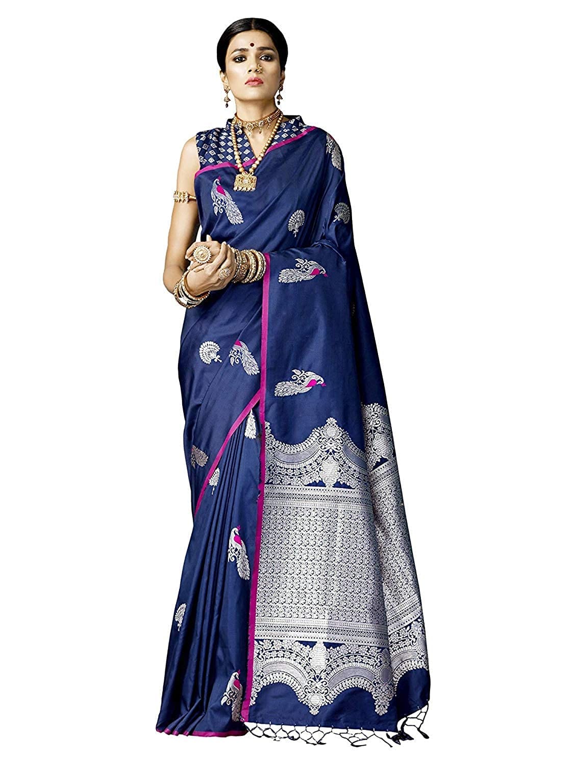 Urban Wardrobe'Women's Banarasi Kanchipuram Silk Saree With Blouse