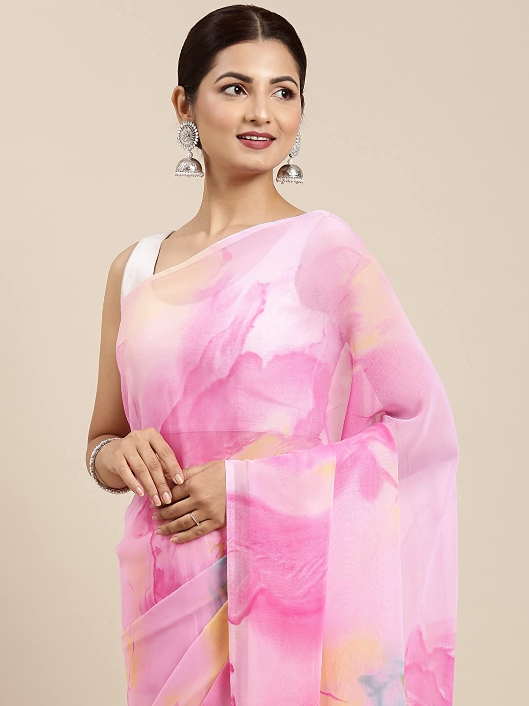 Urban Wardrobe Pastel Pink Georgette Saree