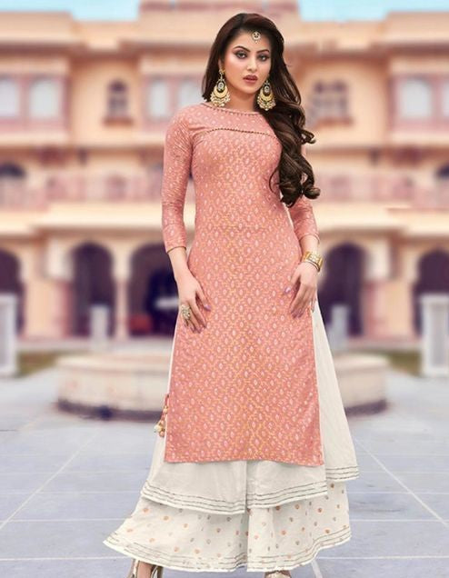 Women Rayon Peach Kurta Set