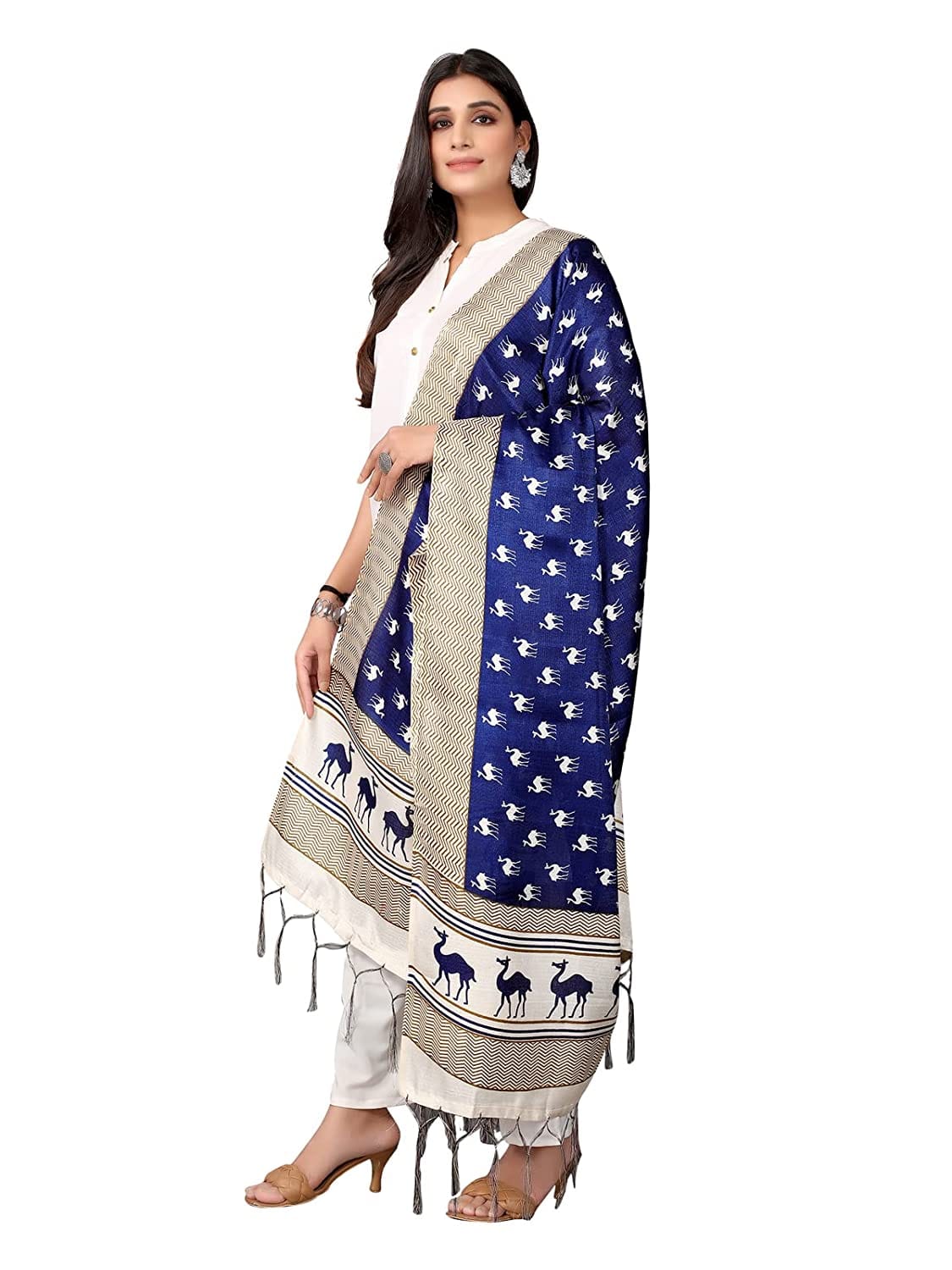 Women's Blue Designer Poly Khadi Silk Printed