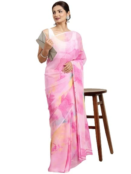 Urban Wardrobe Pastel Pink Georgette Saree