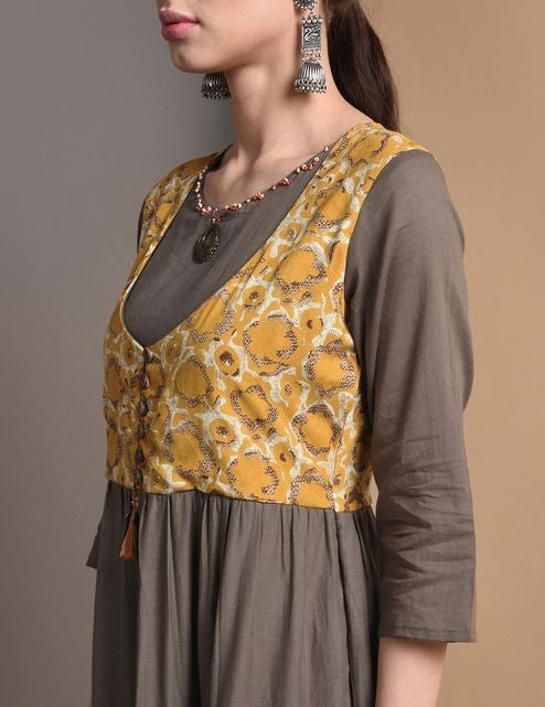 Jacket-style Printed Anarkali Dress