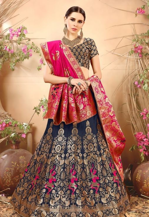 PINK AND BLUE BANARASI LEHENGA