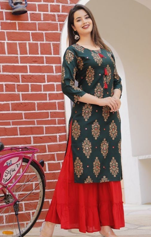 GREEN STYLISH KURTA SET WITH SHARARA