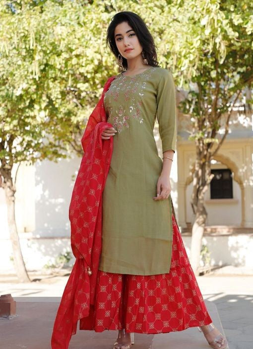 Women's Rayon Kurta Set with Sharara