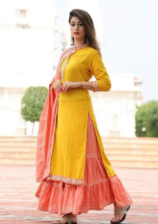 WOMEN'S PRINTED RAYON KURTA SET WITH SHARARA