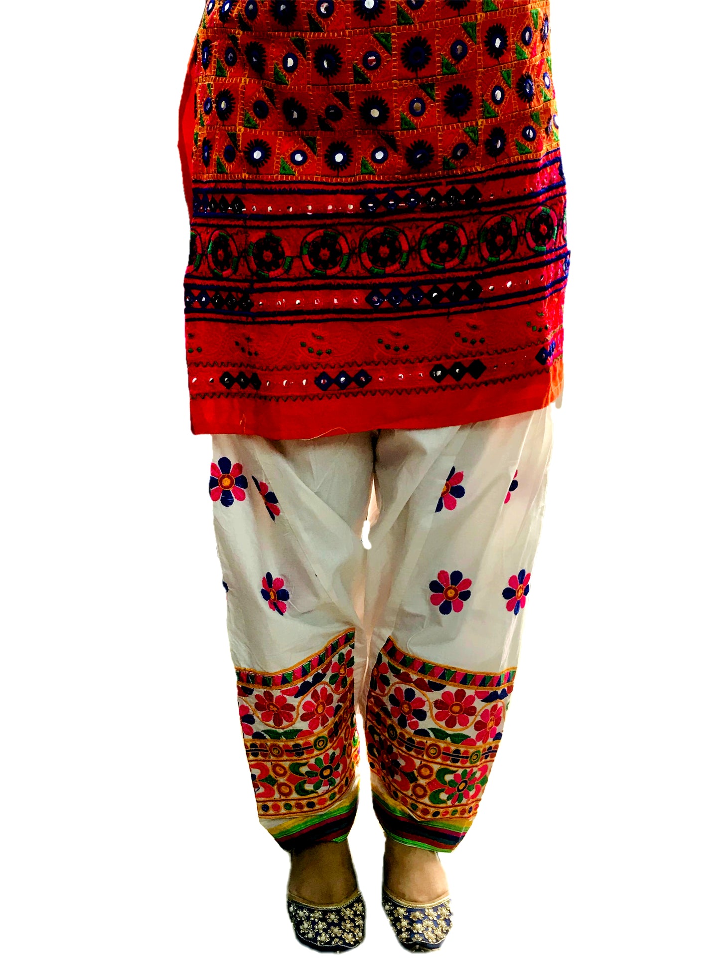 Runjhun Ethnic Gujarati Embroidered White Salwar