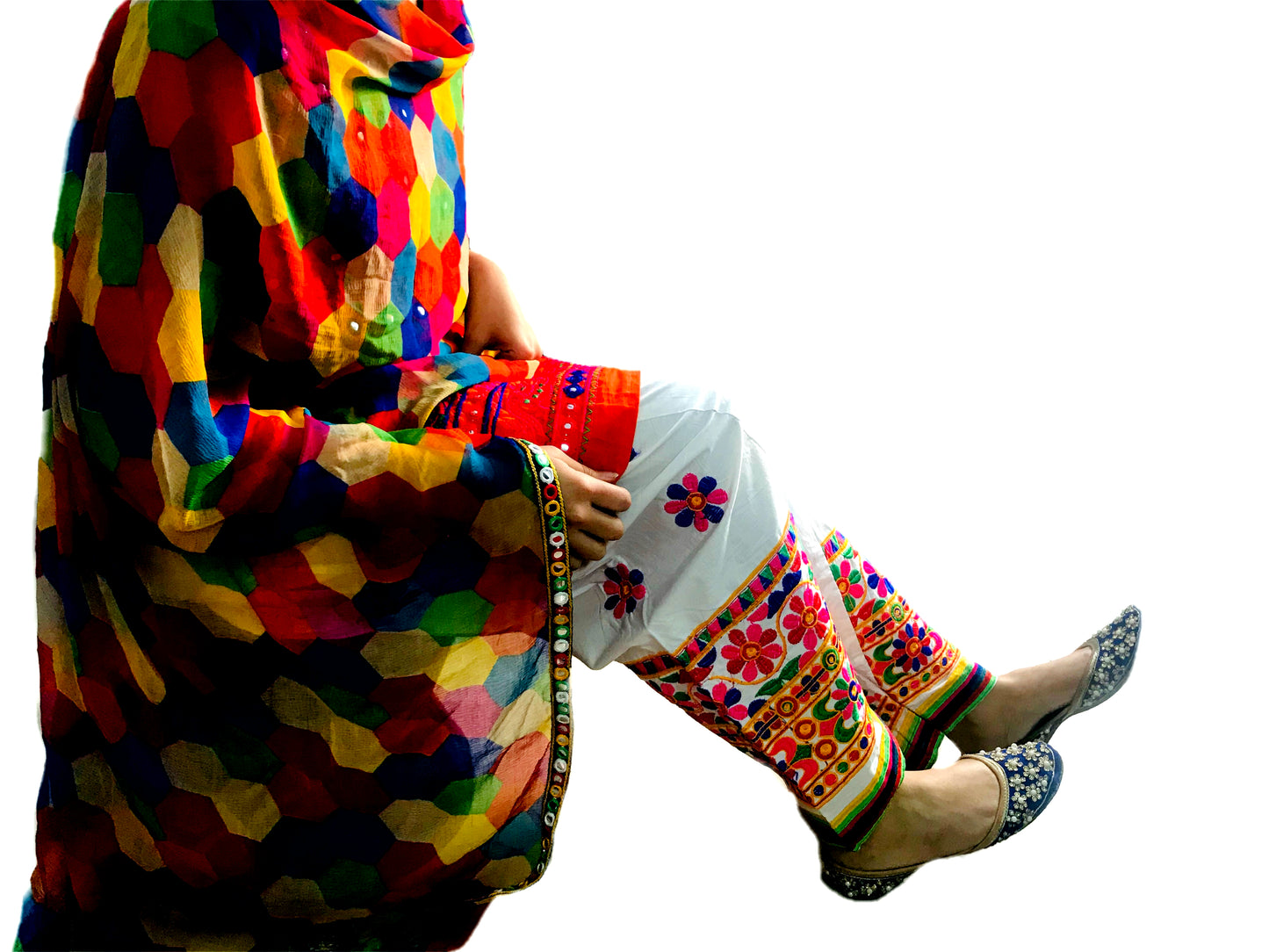 Runjhun Ethnic Gujarati Embroidered White Salwar