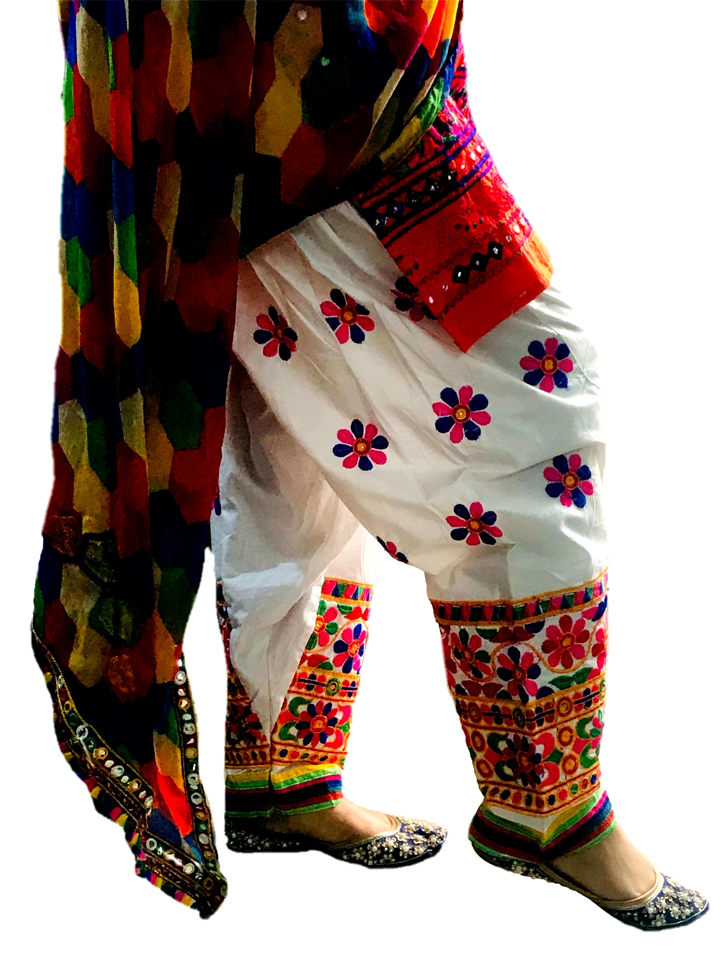 Runjhun Ethnic Gujarati Embroidered White Salwar