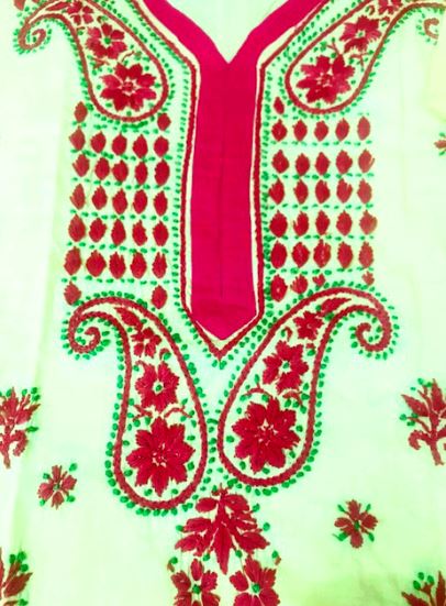 Runjhun Yellow and Pink Lucknowi Cotton Chicken Kurti