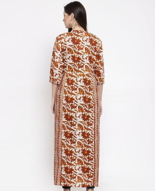 Cotton Brown Abstract A-line Kurta Set