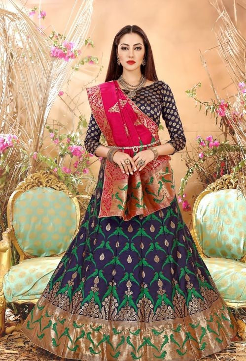 PINK AND BLUE BANARASI LEHENGA CHOLI