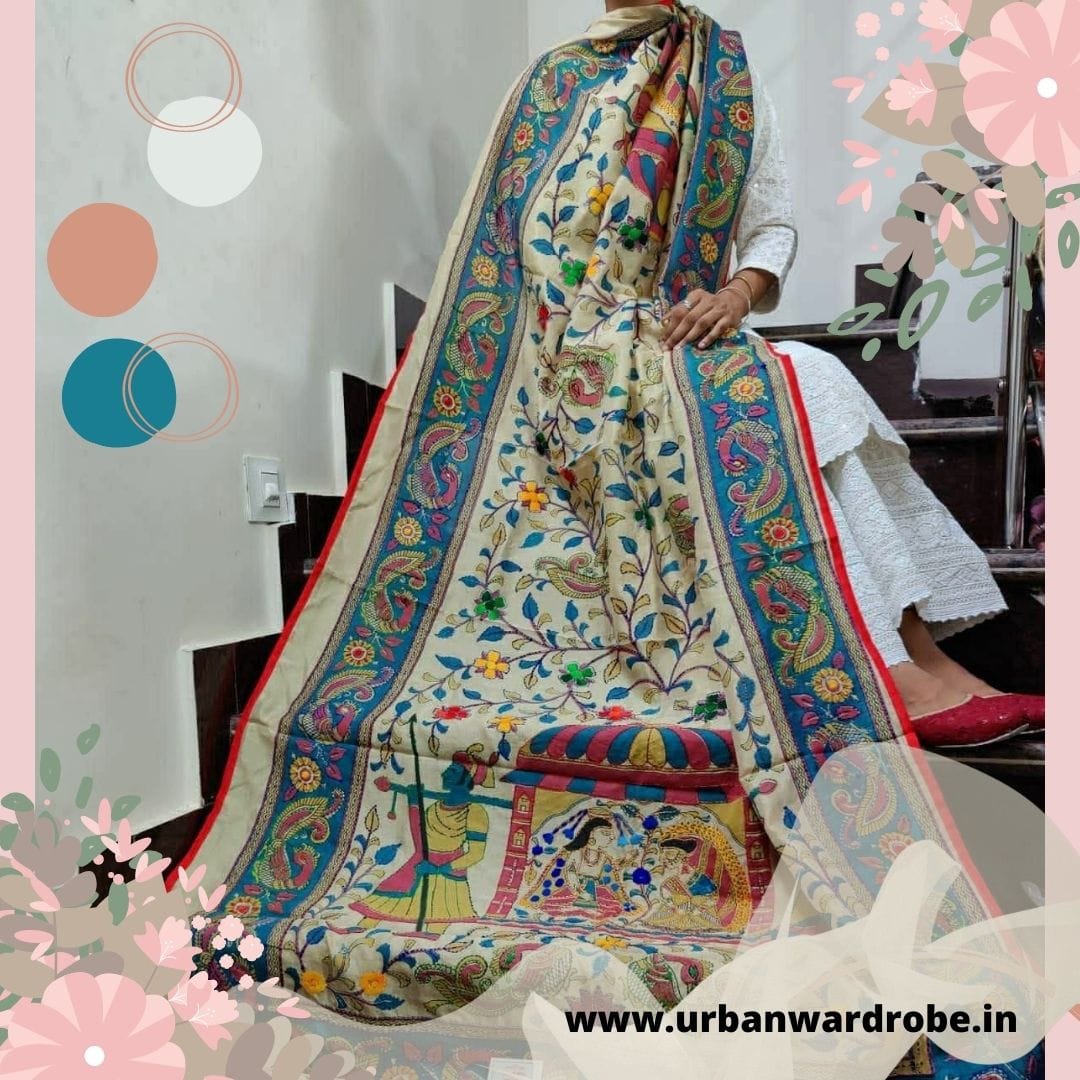 Embroidered Kalamkaari Chanderi Dupatta