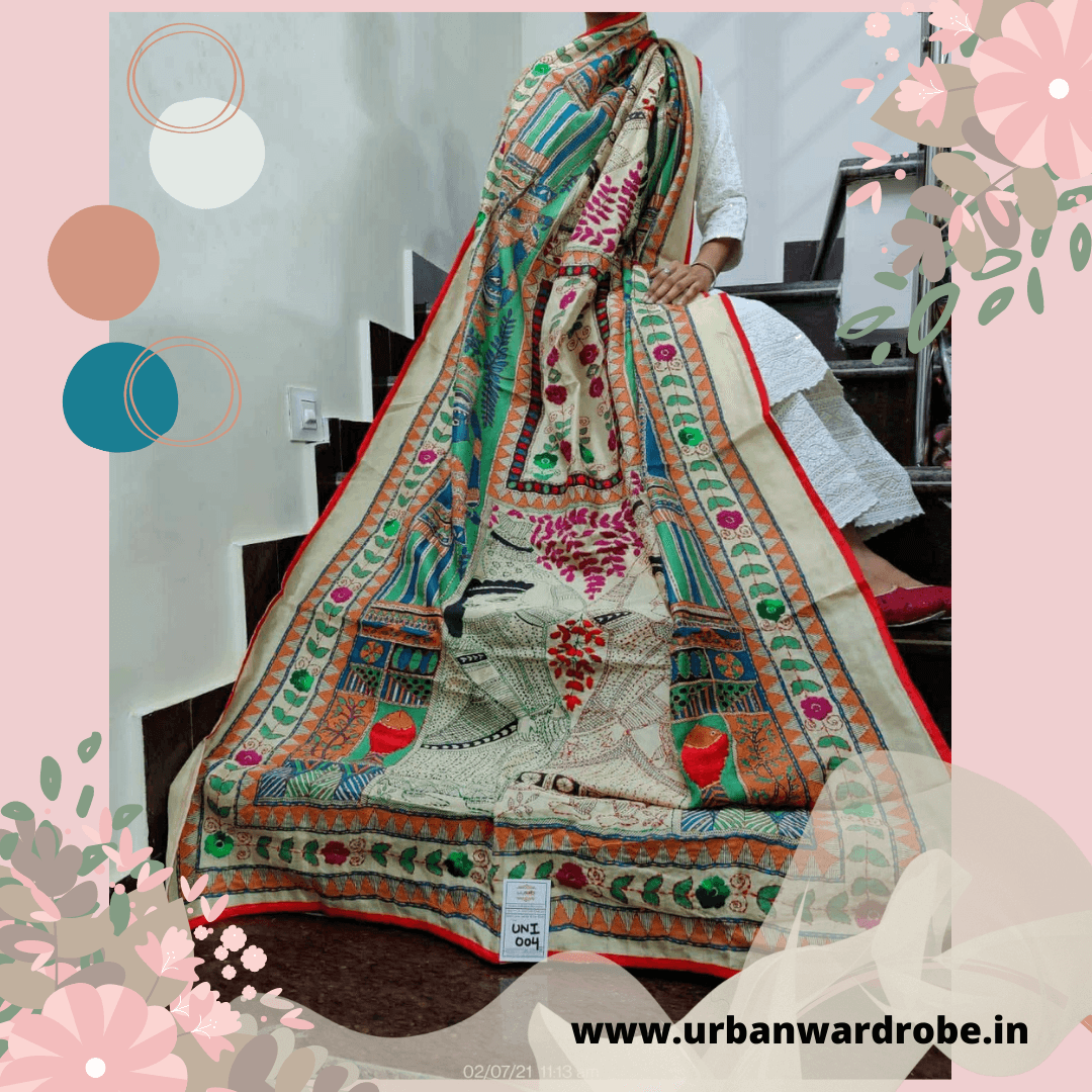Embroidered Kalamkaari Chanderi Dupatta