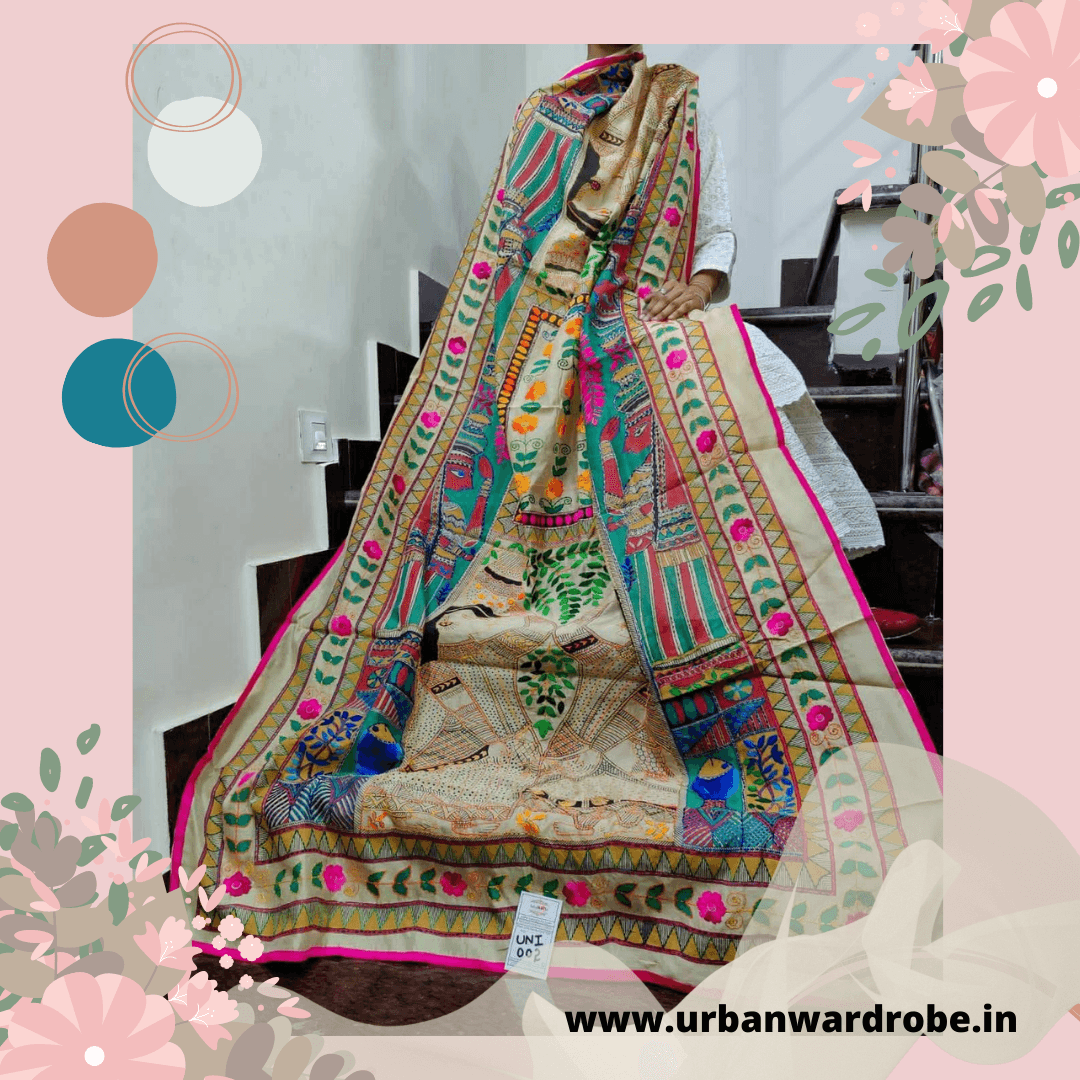 Embroidered Kalamkaari Chanderi Dupatta