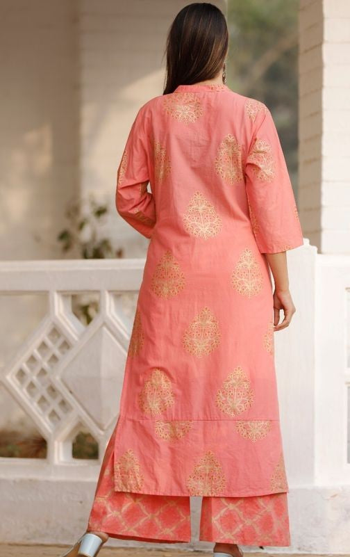 Women's Gold Printed Kurta with Palazzos
