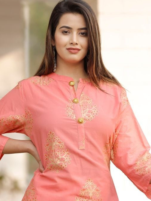Women's Gold Printed Kurta with Palazzos