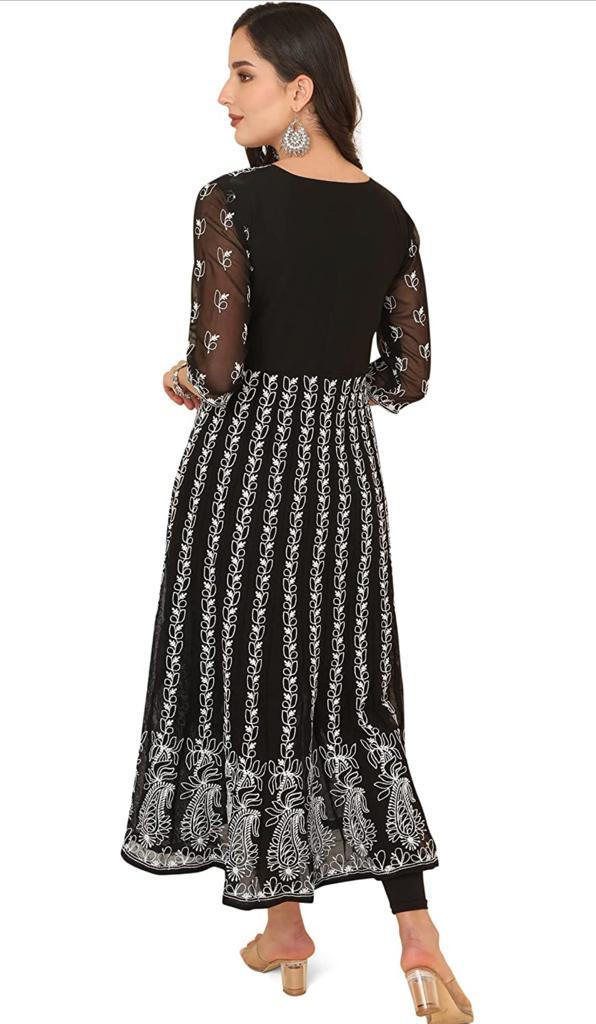 Urban Wardrobe's Black Georgette Chikankari Embroidery Anarkali Kurta