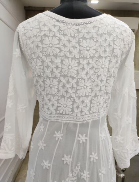 Georgette White Chikankari Anarkali Kurta