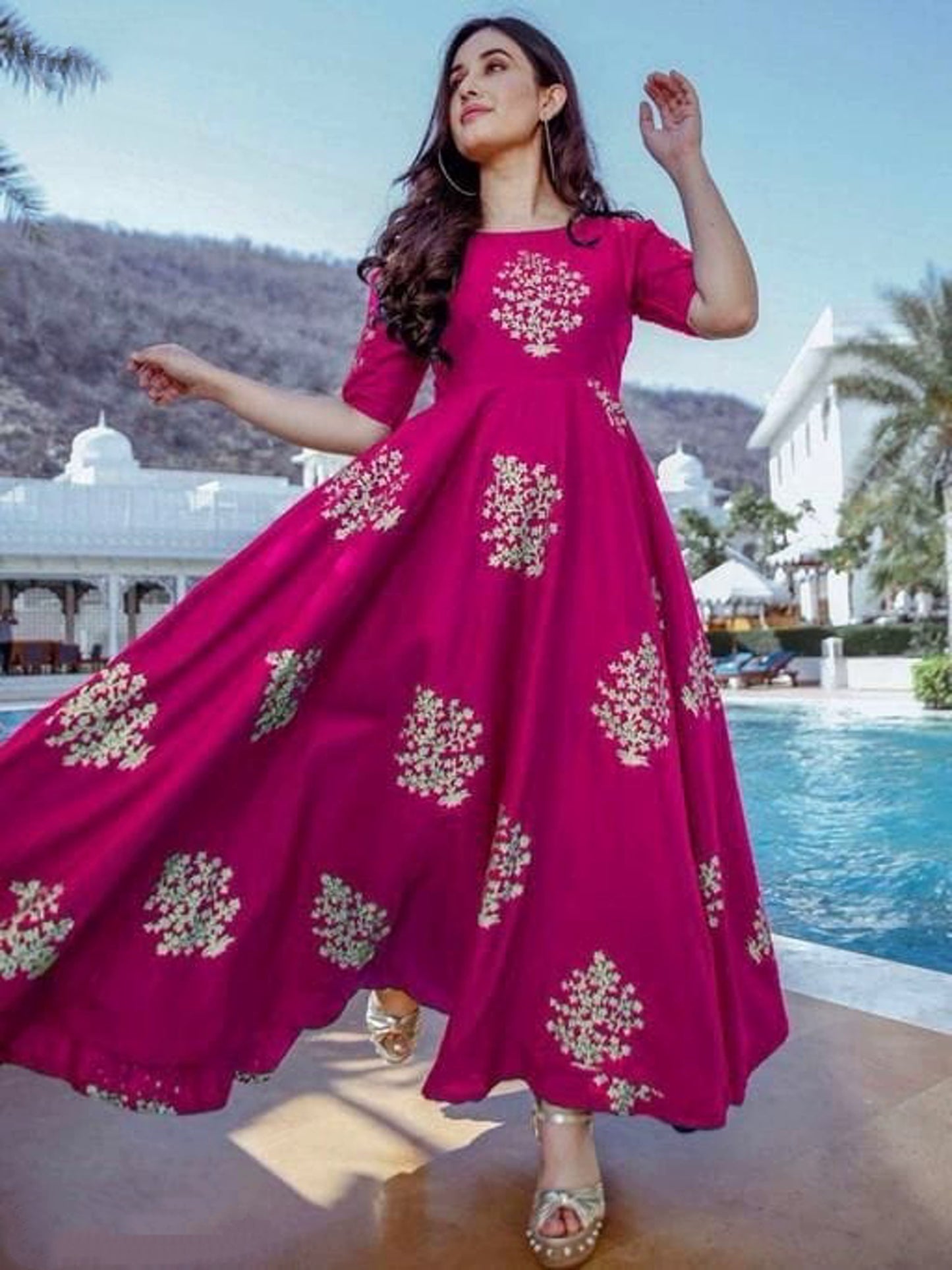 Women Pink Anarkali Embroidered Kurta