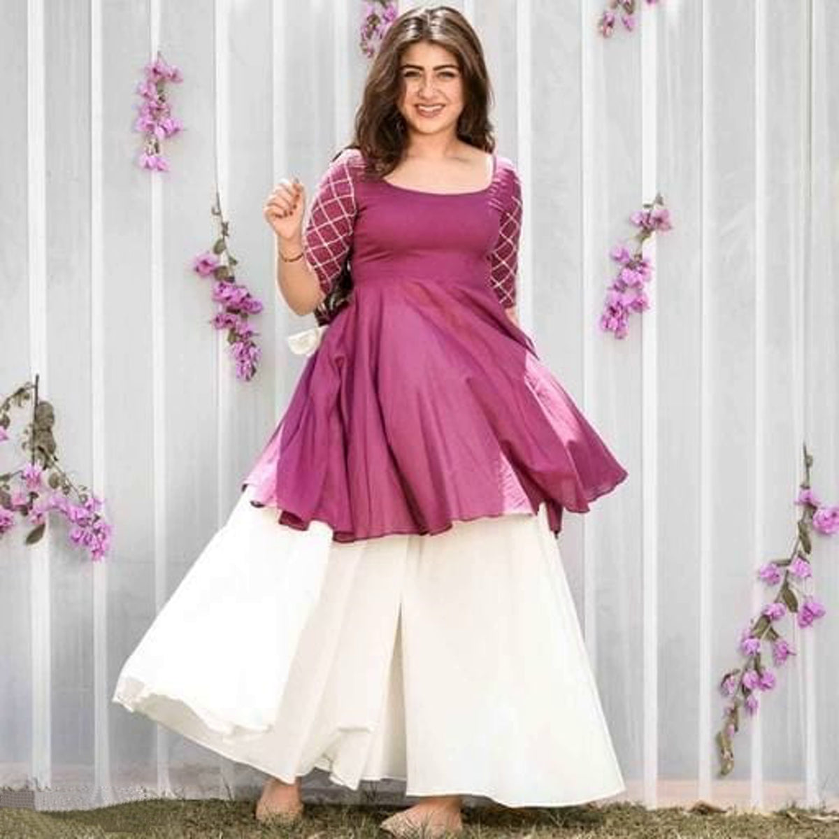 Urban Wardrobe's Women's Wine Kurta with Designer Sharara