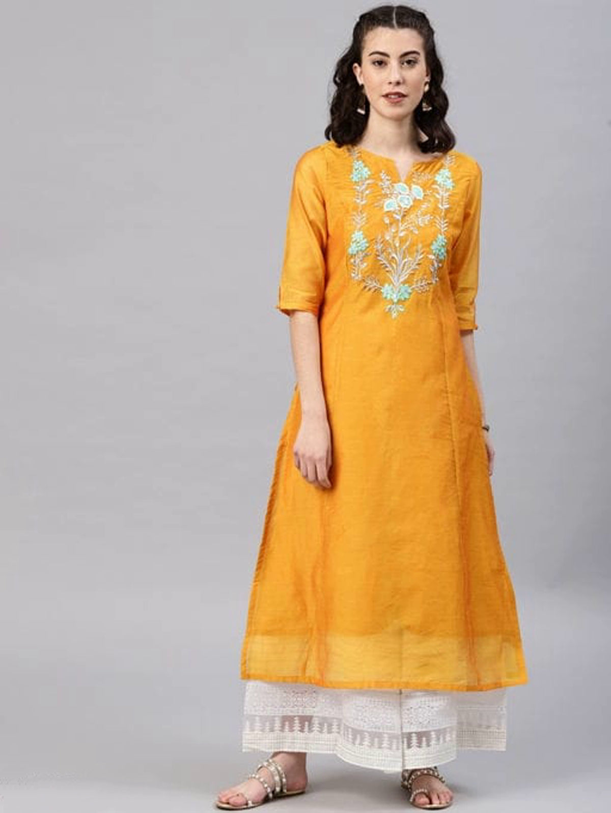 Urban Wardrobe's Mustard Smart Office Kurta