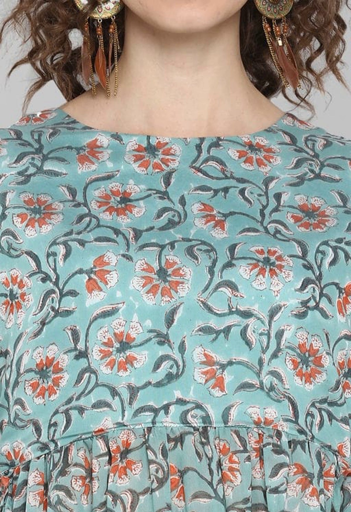 Women's Sea Green Pure Cotton Ethnic Dress