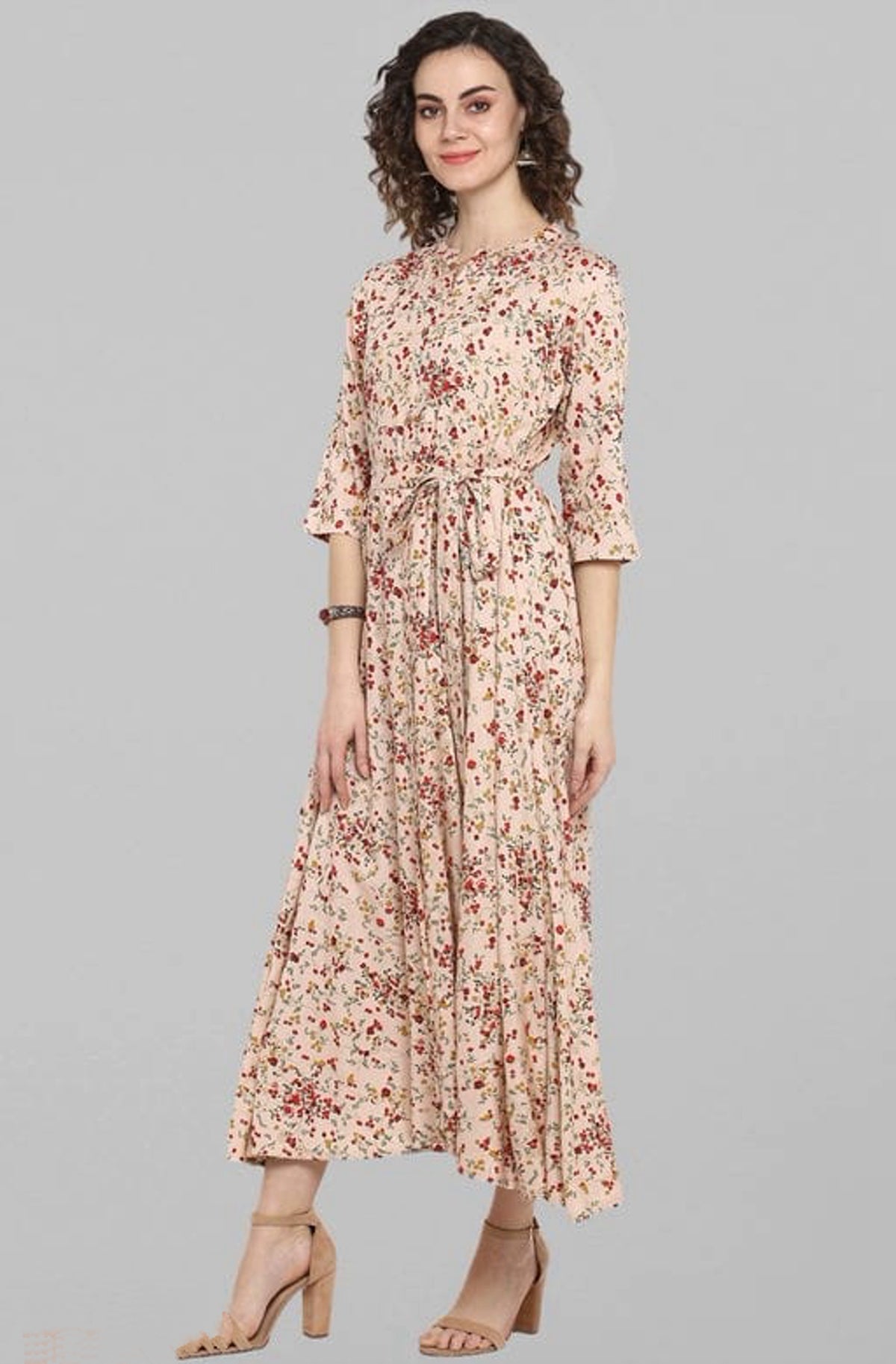 Women's Peach Pure Cotton Ethnic Dress