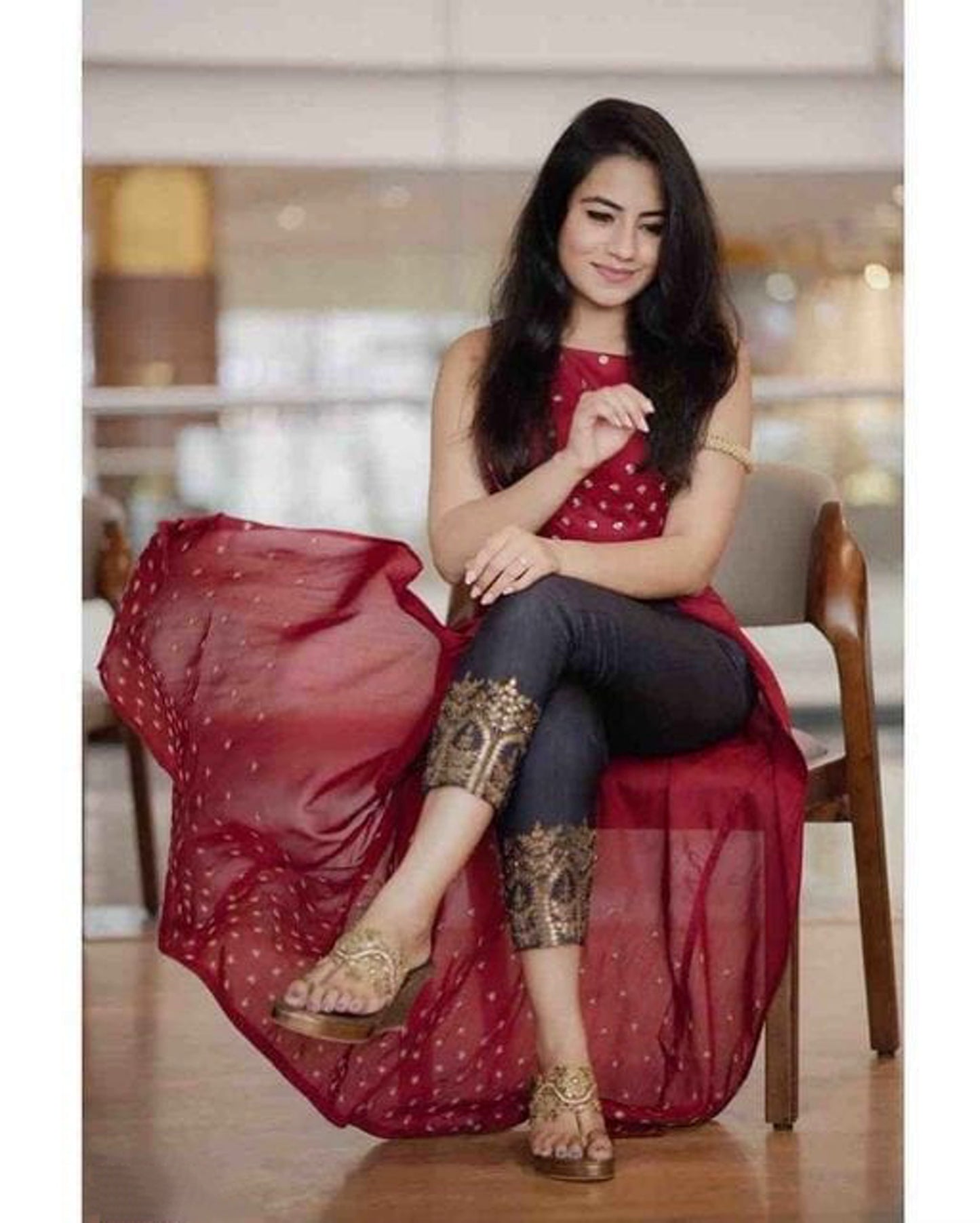 Red and Gold Designer Kurta with Pants
