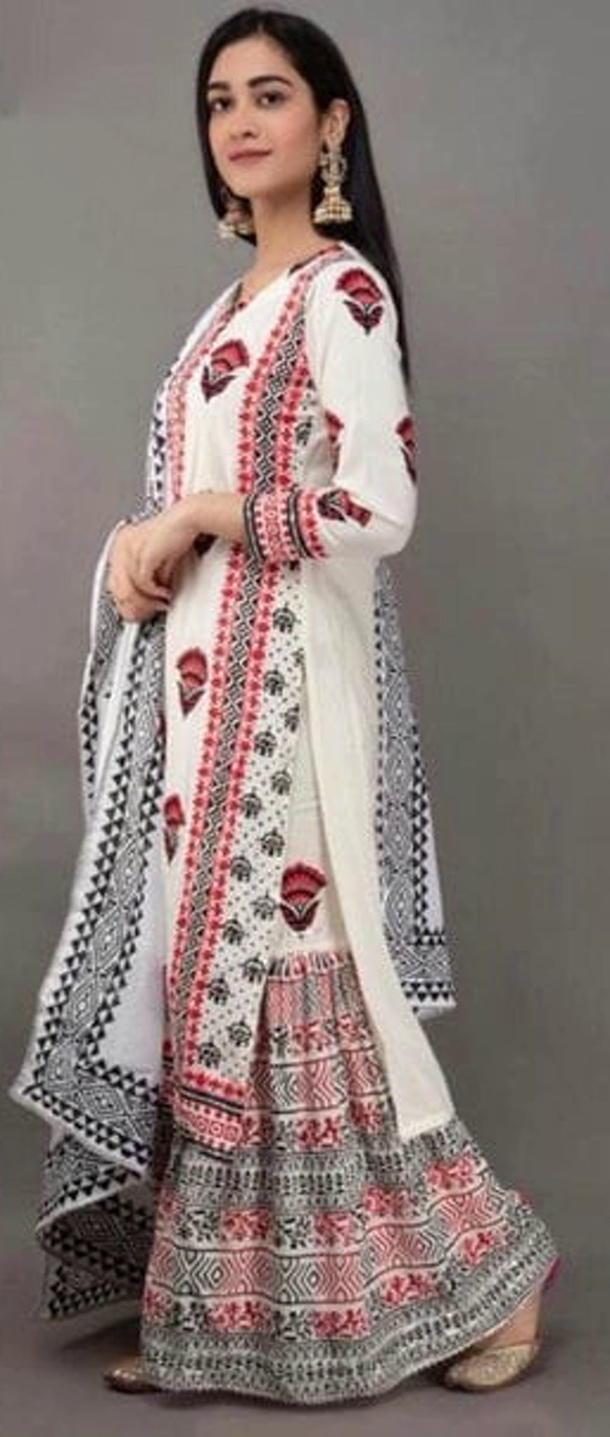 Designer Printed Cotton Kurta Set with Sharara