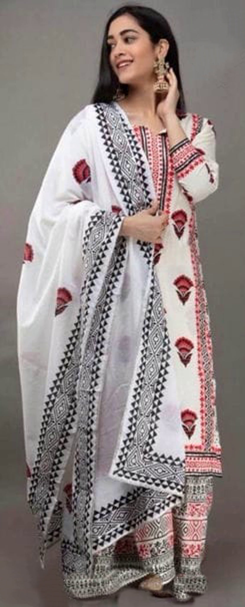 Designer Printed Cotton Kurta Set with Sharara