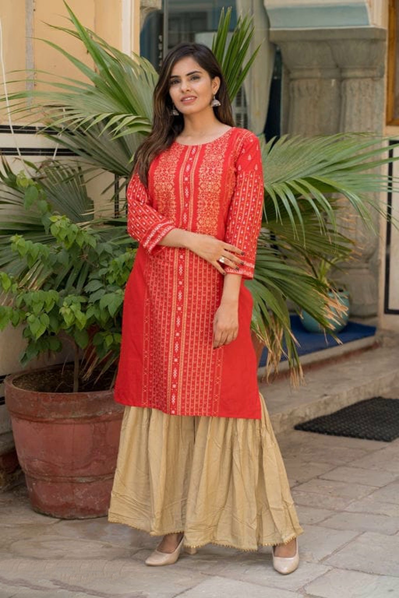 Stylish Women's Red Printed Sharara Set
