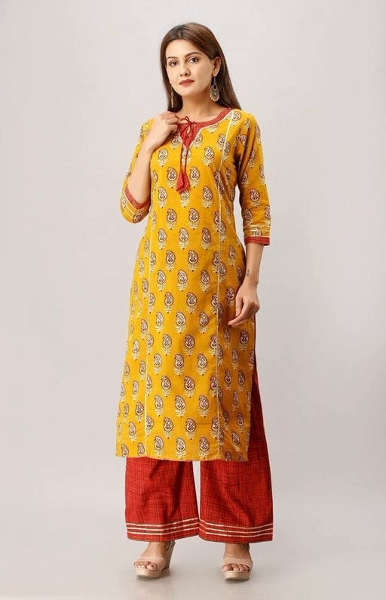 Women's Mustard Cotton Kurta Set