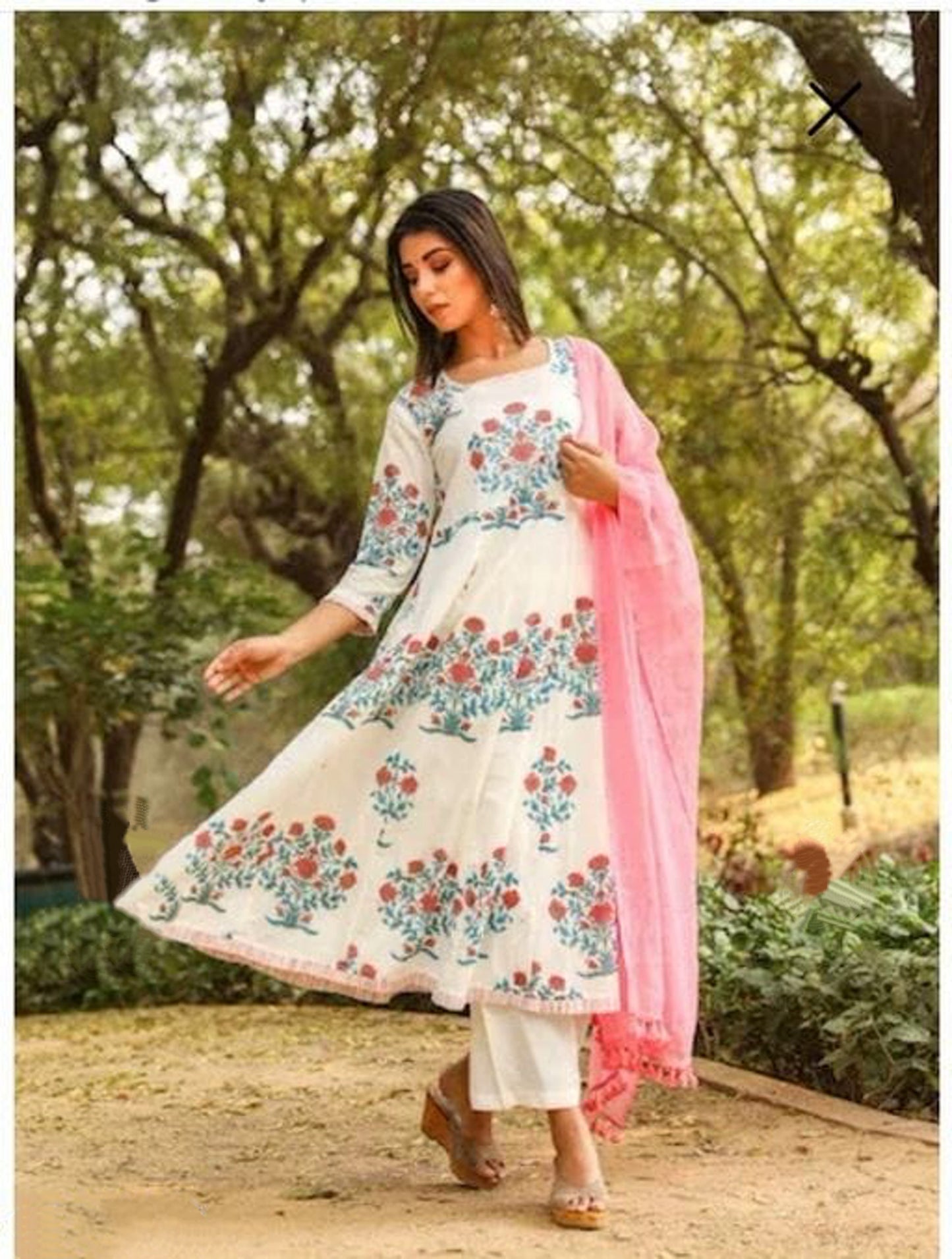 Women's Stylish Cotton Printed Kurta Set with Pants and Dupatta