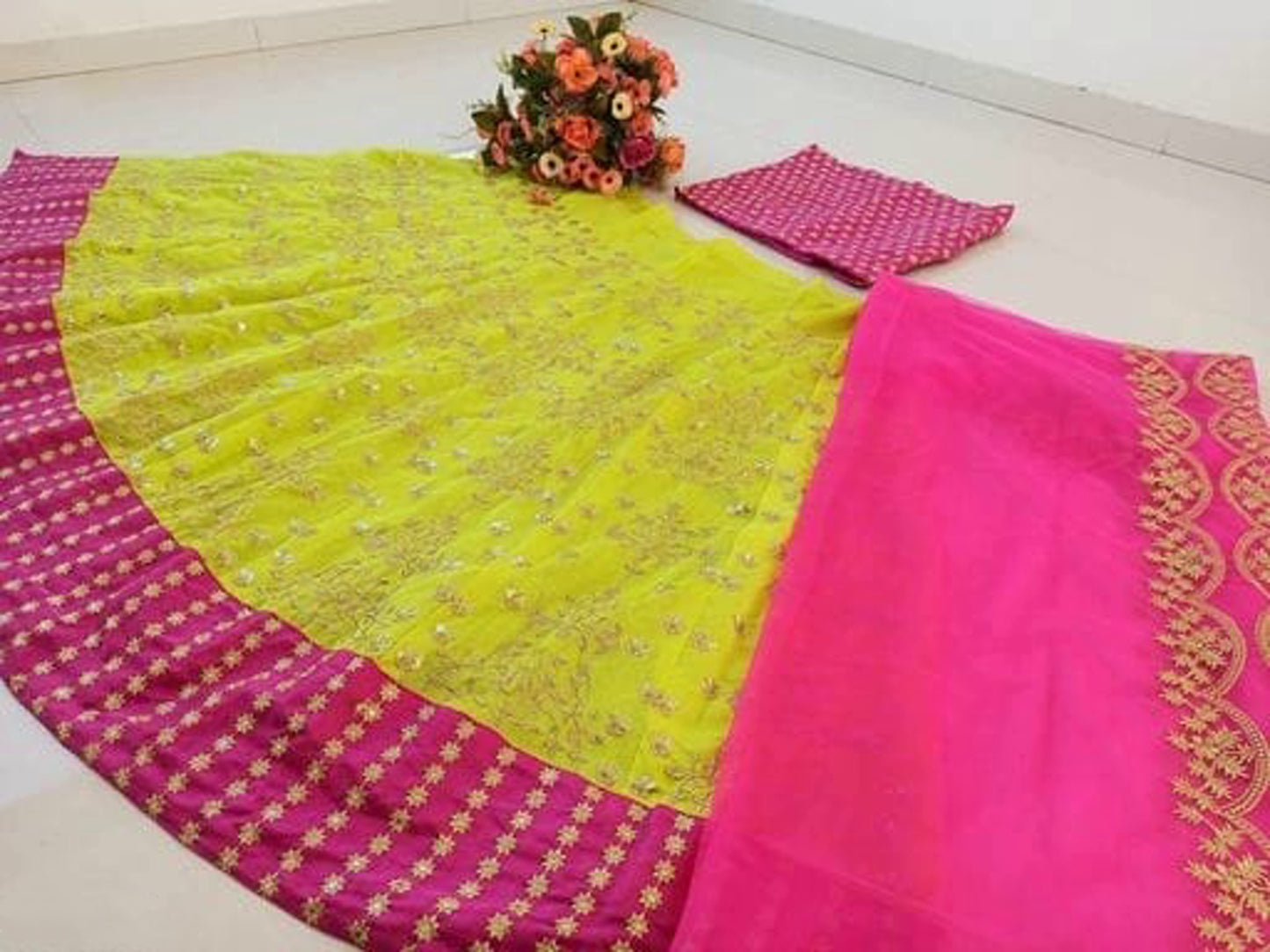 Electric Pink Lehenga Choli with Dupatta