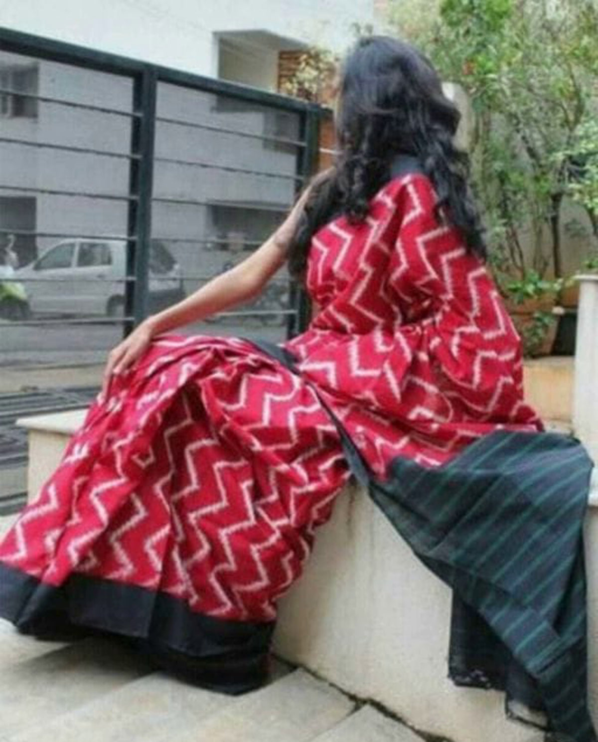 Ikkat Print Cotton Mulmul Saree