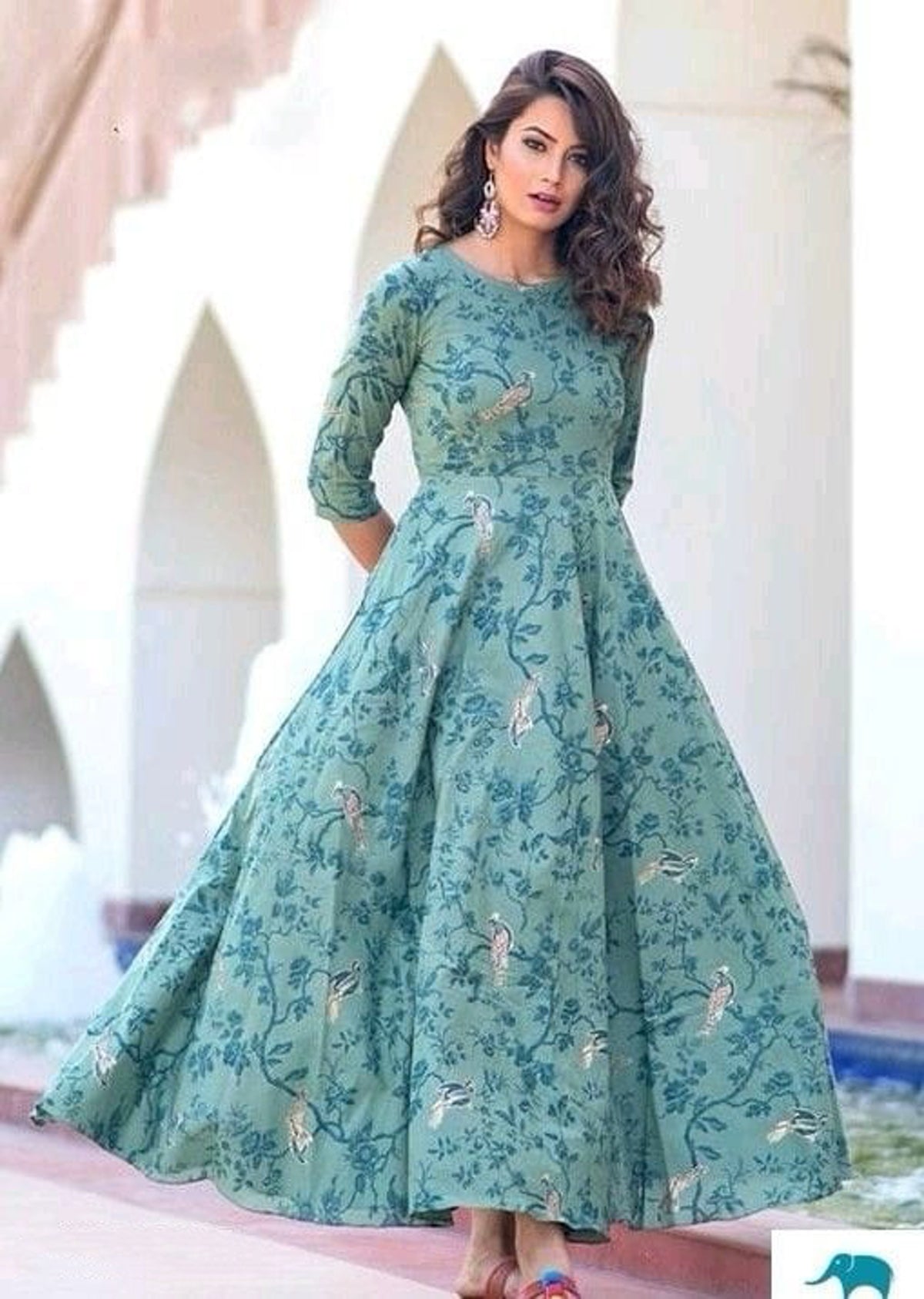 Sea Green Printed Ethnic Dress