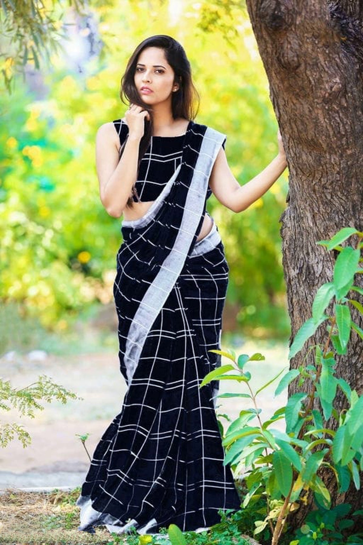 Chequered Linen Cotton Saree
