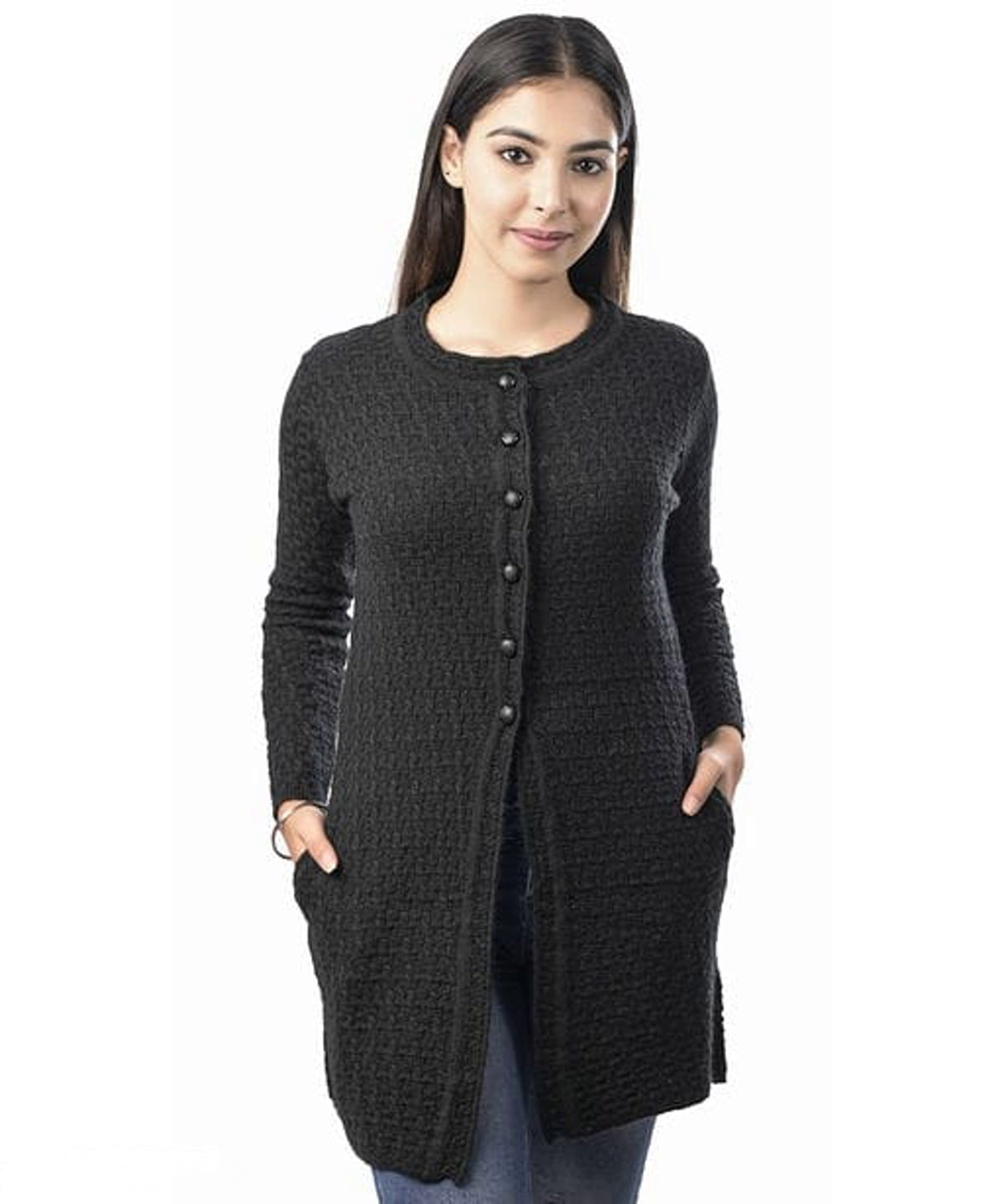 Women's Black Front-Open Sweater