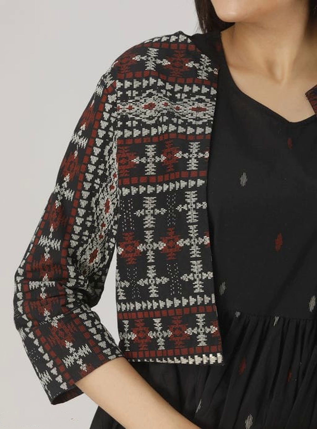 Women Black Printed Top with Jacket