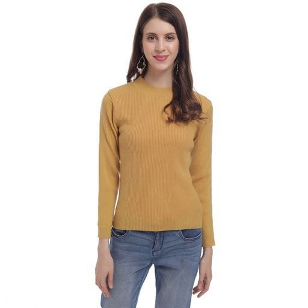 Women Beige Self Printed Pullover