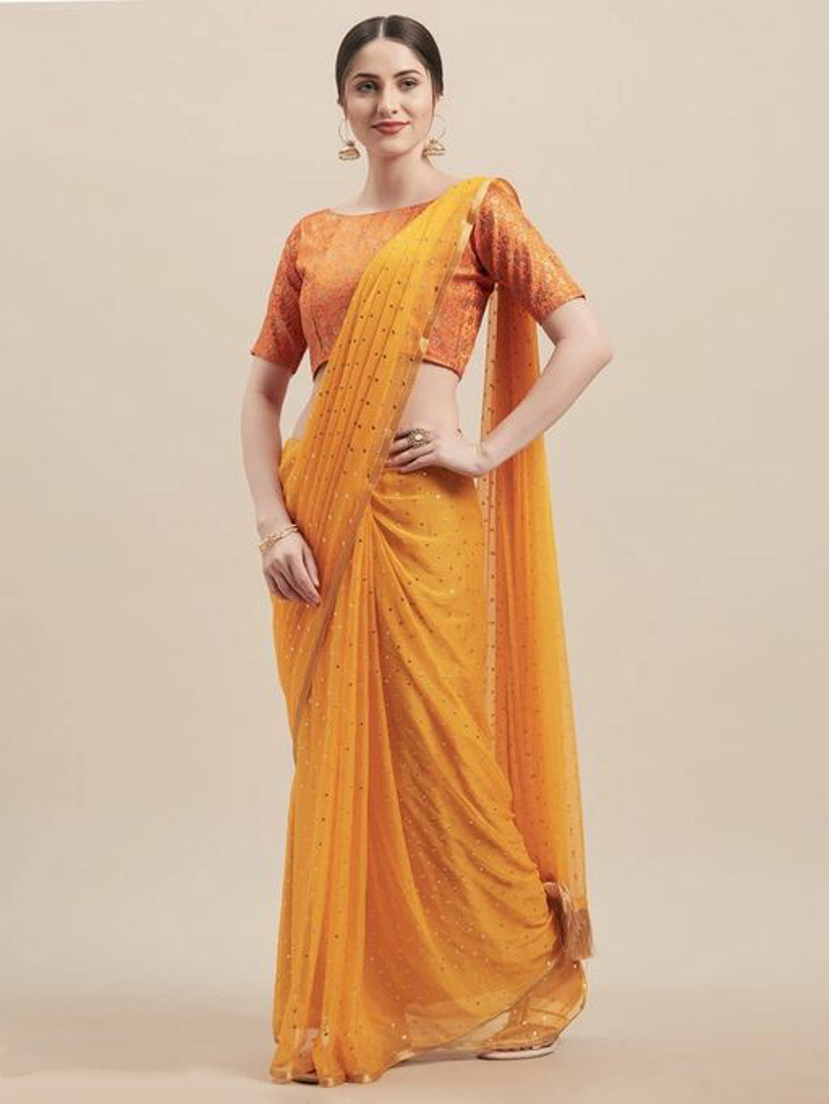 Woman's Pretty Yellow Chiffon Saree