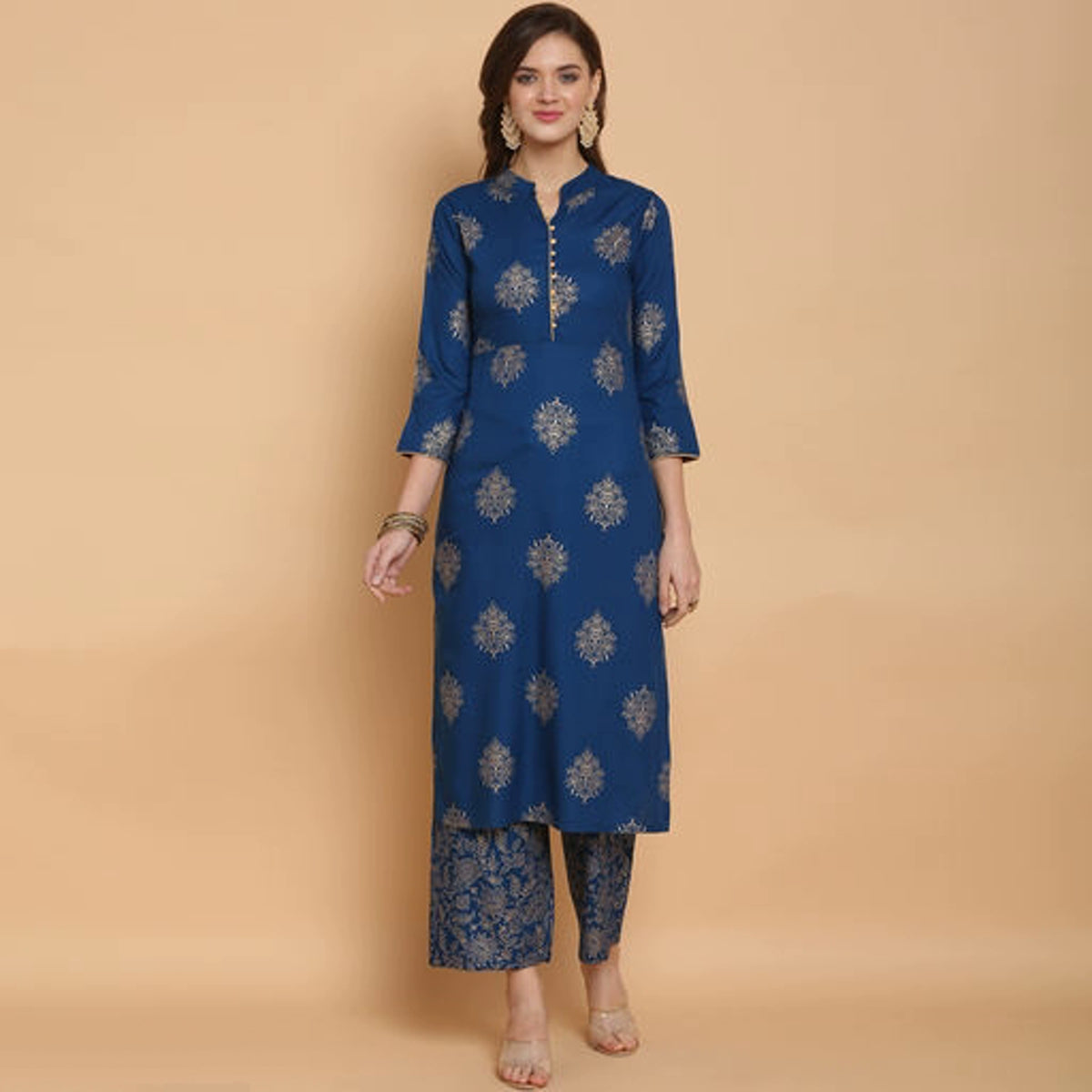 Women's Straight Foil Printed Kurta Set