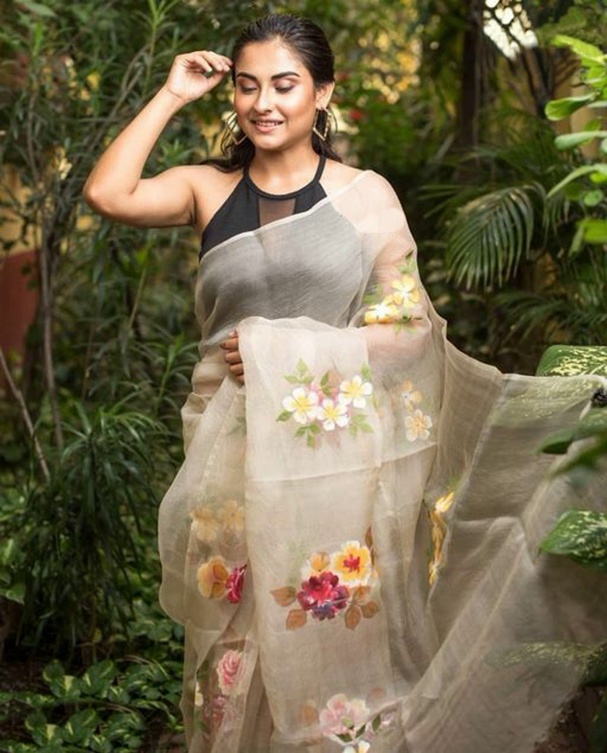 Designer Printed Organza Saree