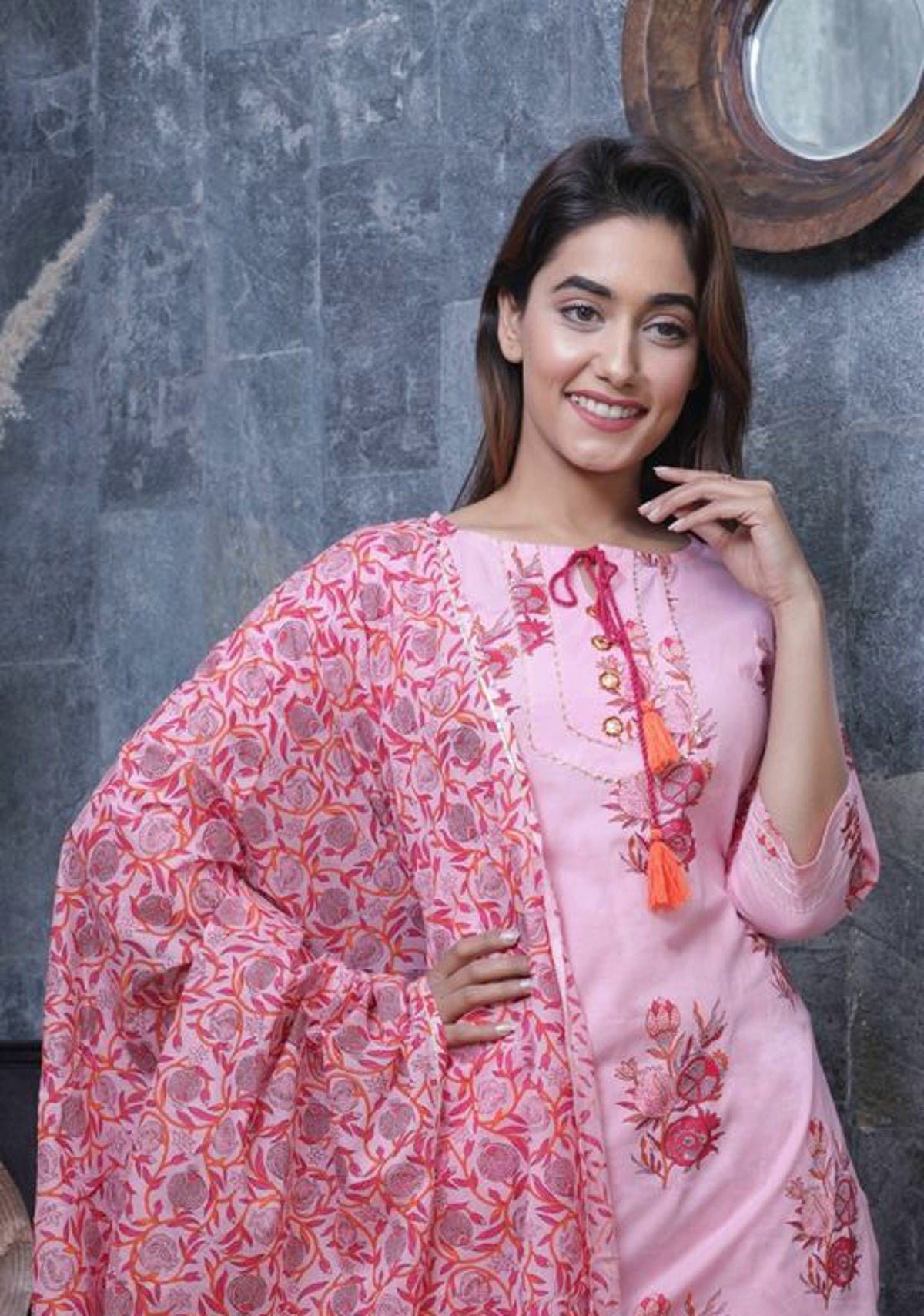 Women's Cotton Pink Printed Sharara Set