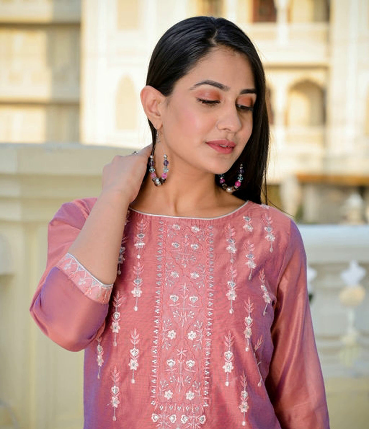 Women's Chanderi Silk Embroidered Kurta Set