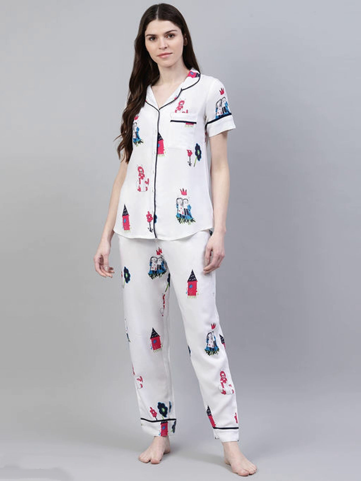 Women's White Animated Lounge Wear