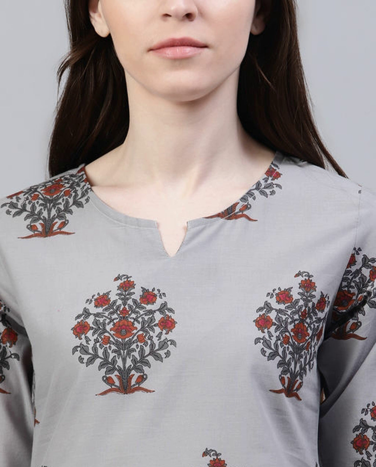 Women's Gray Floral Printed Viscose Cotton Lounge Wear Set