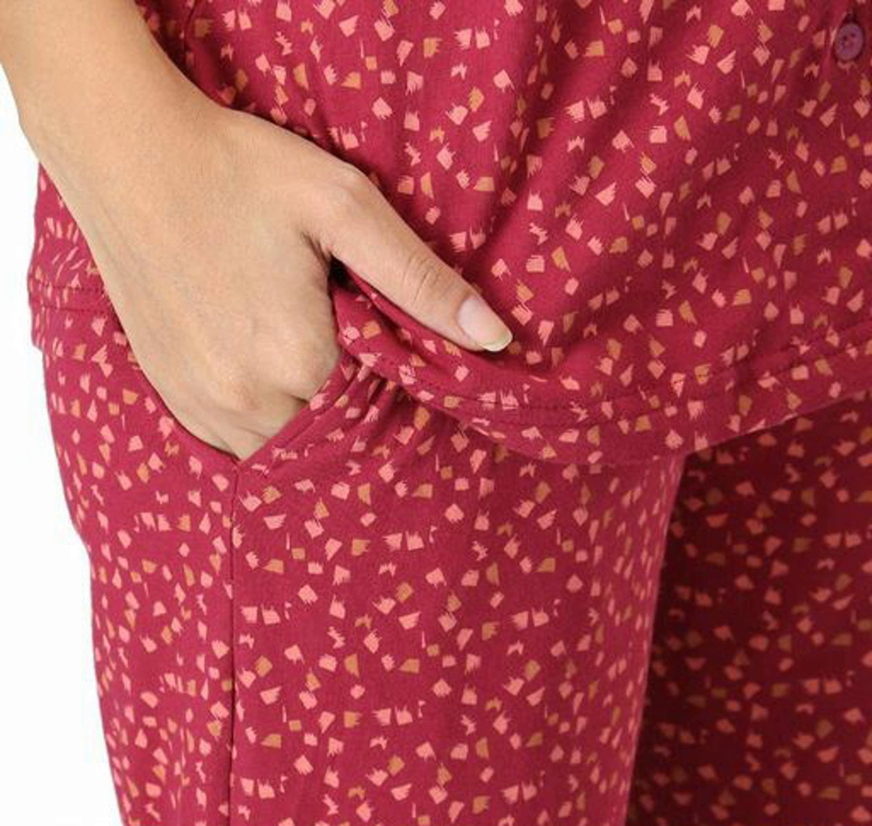 Women Red Printed Straight Viscose Cotton Lounge Wear