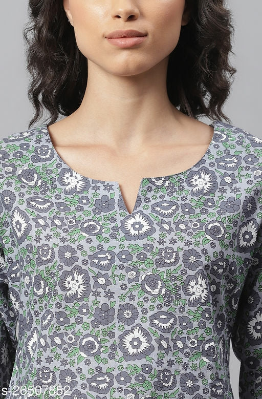 Women's Gray Printed Cotton Lounge Wear Set